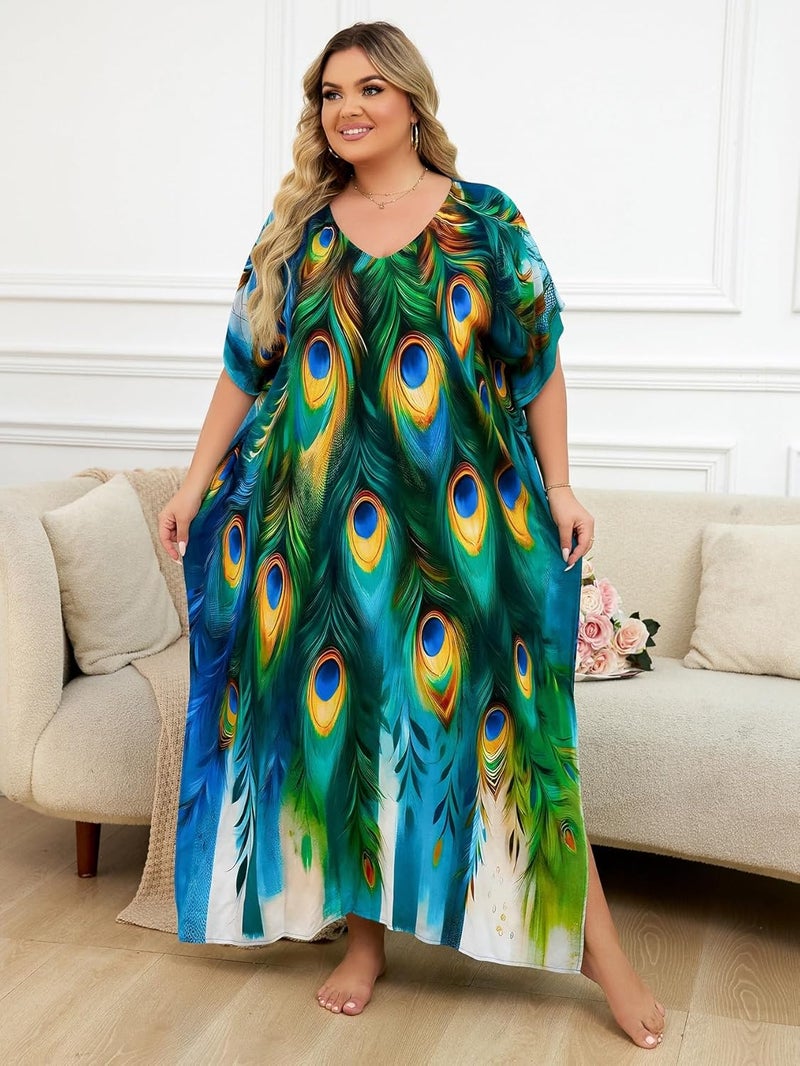 IMAGEKOPE Kaftan Dresses for Women Plus Size Bathing Suit Cover up Caftan Maxi Beach Dresses - Image 2